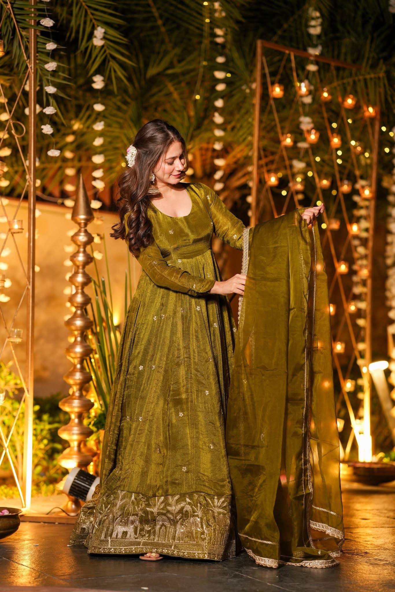 Midnight Chartreuse Luminous Flared Anarkali